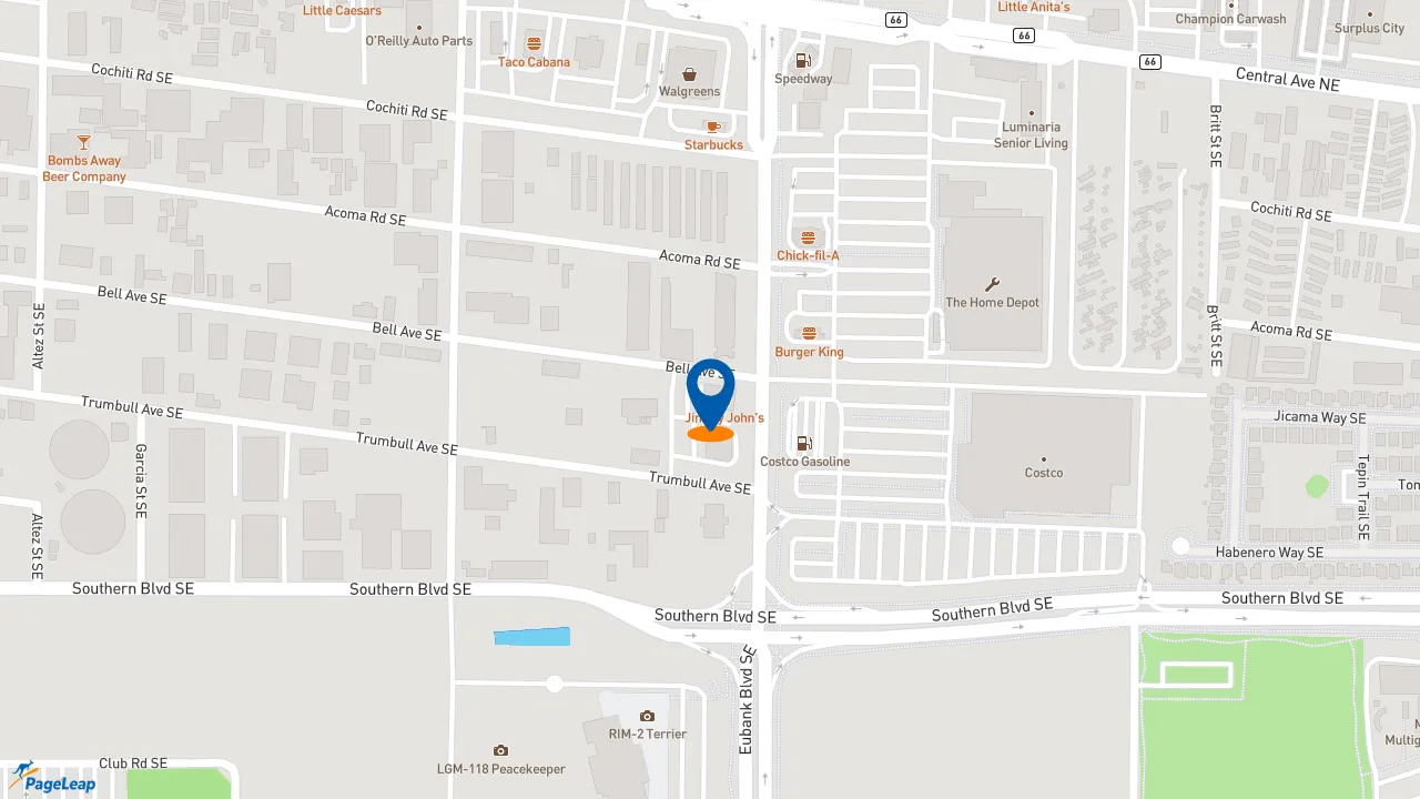 https://pageleap.com map showing location of Jimmy John&#039;s in Albuquerque.