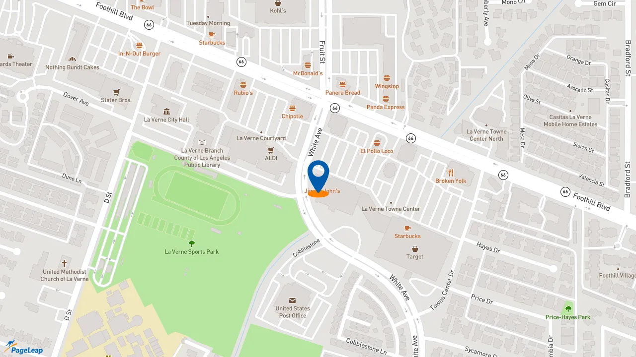 https://pageleap.com map showing location of Jimmy John&#039;s in La Verne.