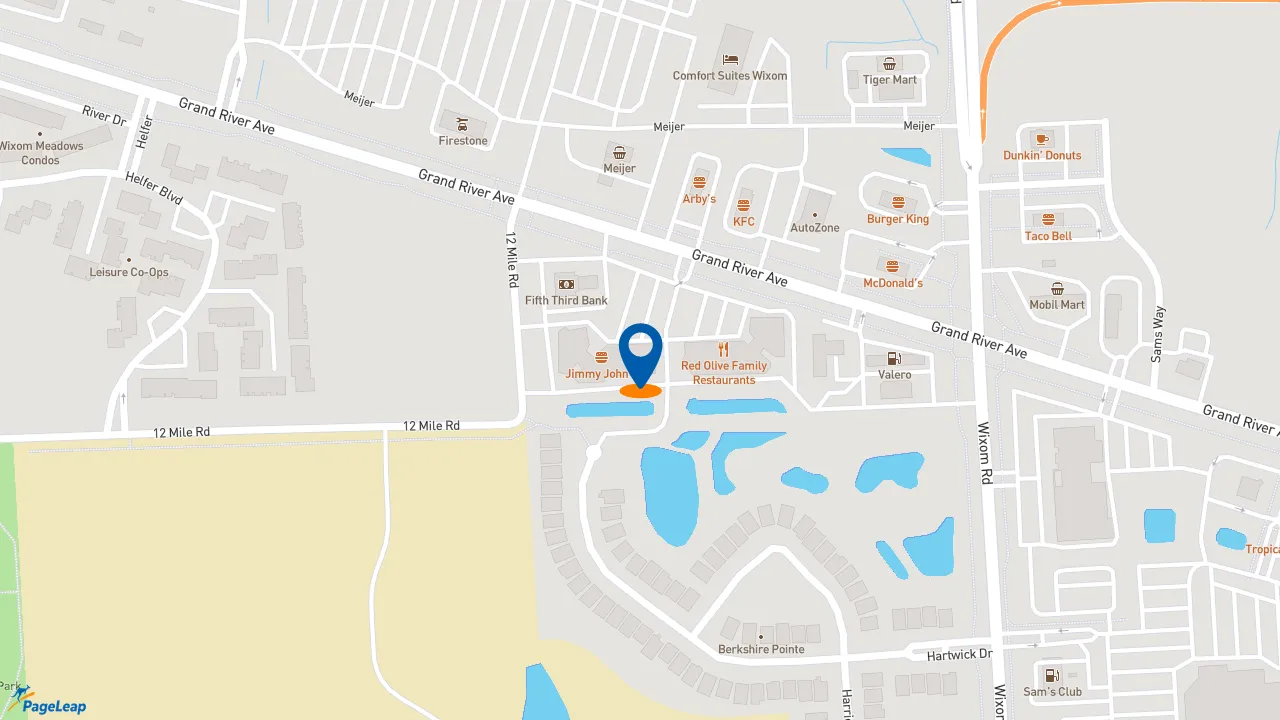 https://pageleap.com map showing location of Jimmy John&#039;s in Wixom.