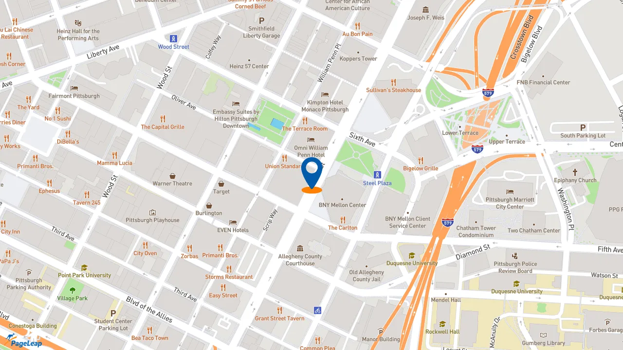 https://pageleap.com map showing location of Jimmy John&#039;s in Pittsburgh.