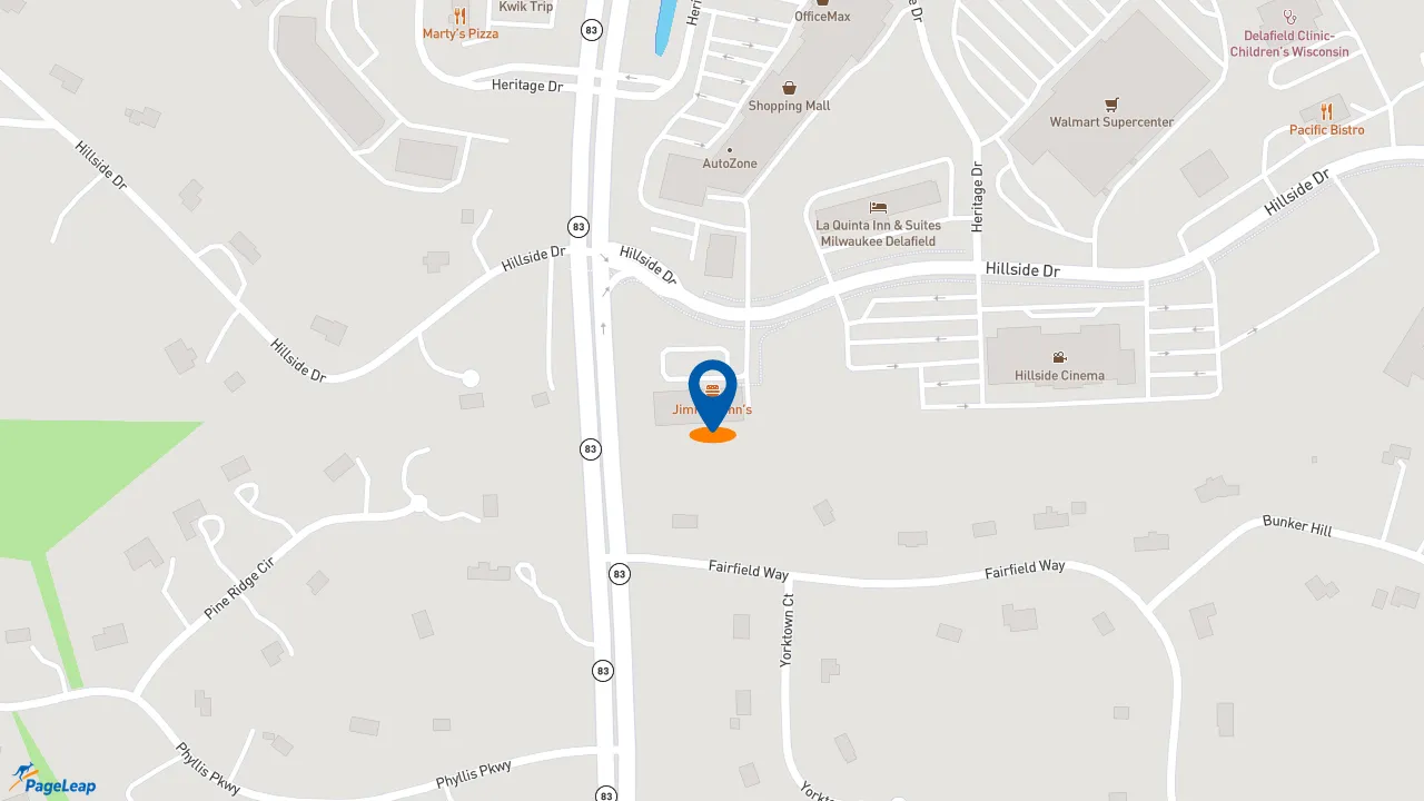 https://pageleap.com map showing location of Jimmy John&#039;s in Delafield.