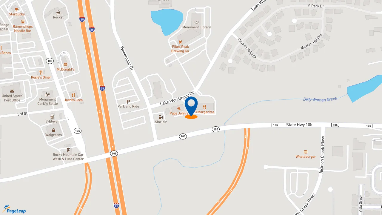 https://pageleap.com map showing location of Jimmy John&#039;s in Monument.