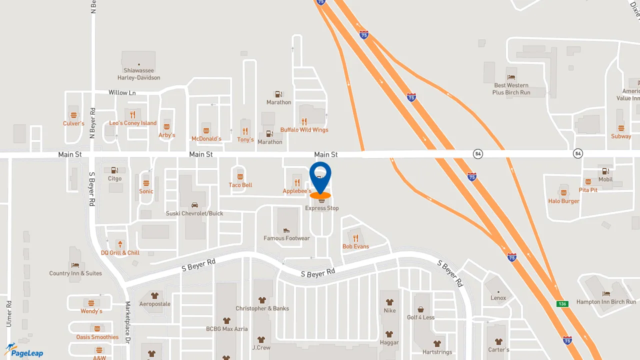 https://pageleap.com map showing location of Jimmy John&#039;s in Birch Run.