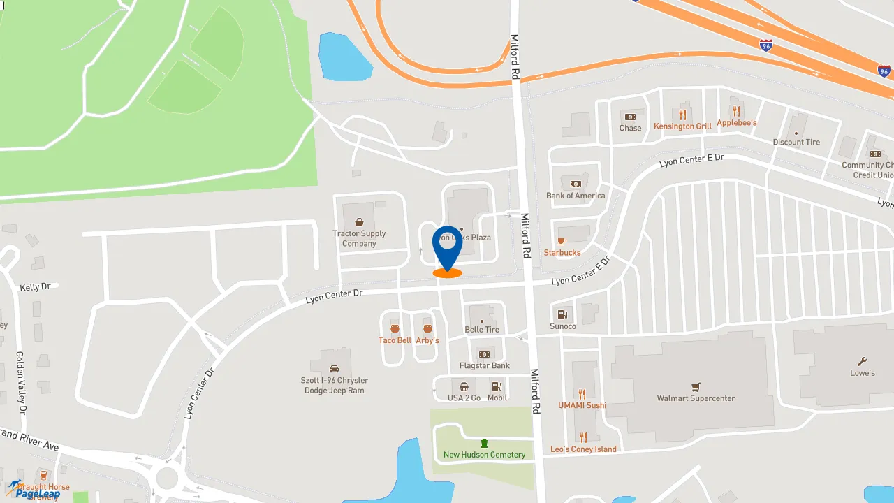 https://pageleap.com map showing location of Jimmy John&#039;s in New Hudson.