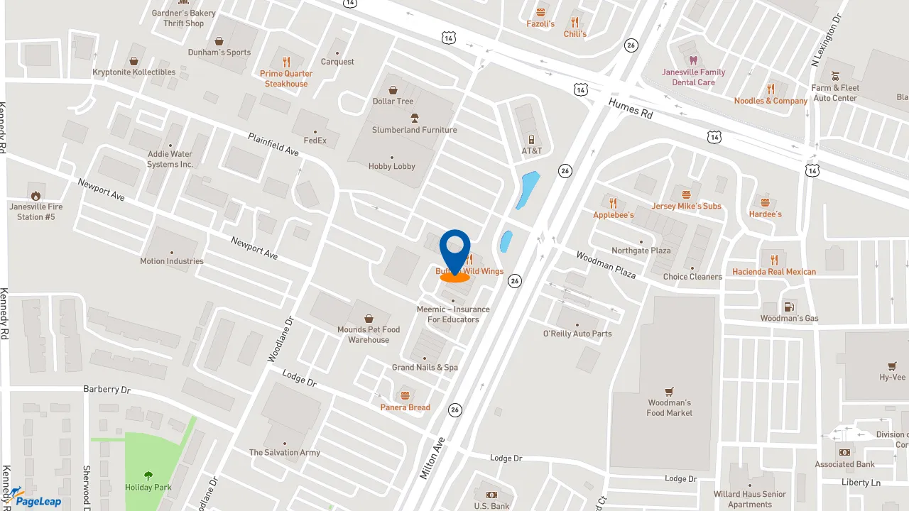 https://pageleap.com map showing location of Jimmy John&#039;s in Janesville.