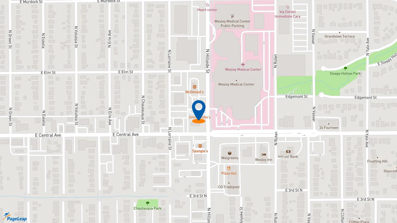 https://pageleap.com map showing location of Jimmy John&#039;s in Wichita.