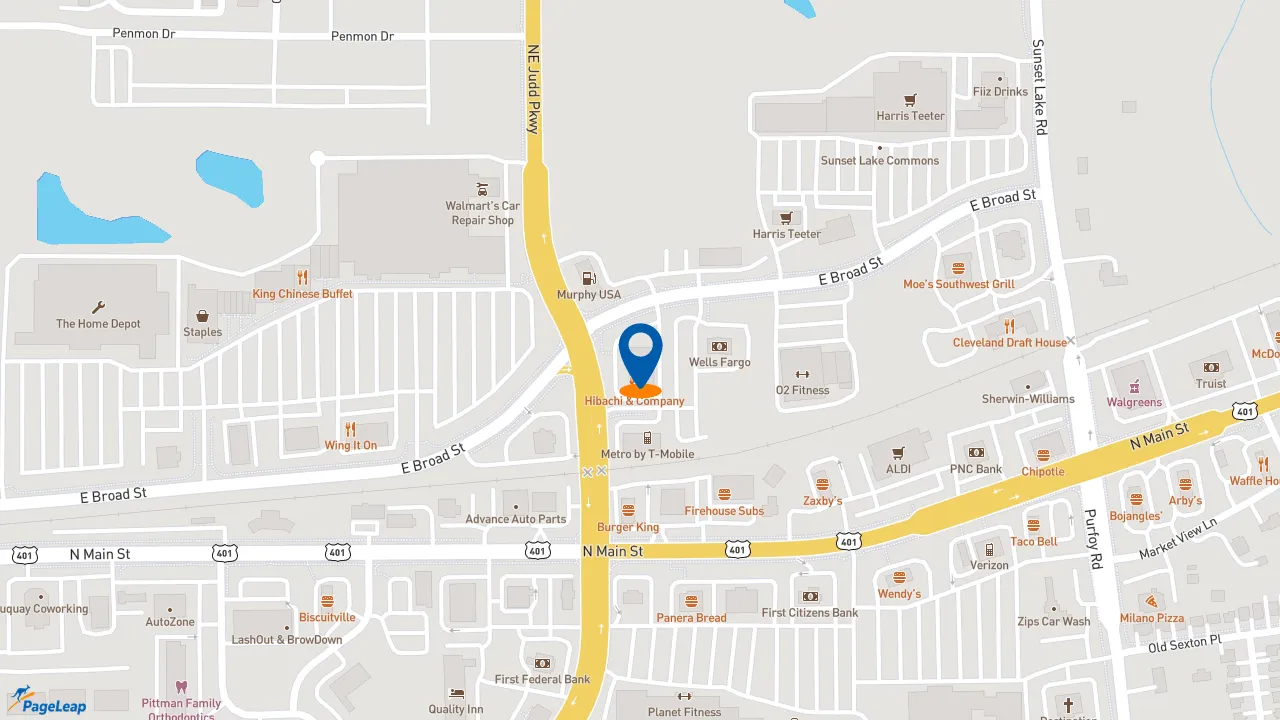 https://pageleap.com map showing location of Jimmy John&#039;s in Fuquay Varina.