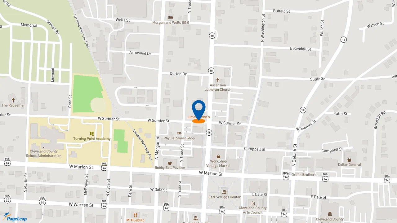 https://pageleap.com map showing location of Jimmy John&#039;s in Shelby.