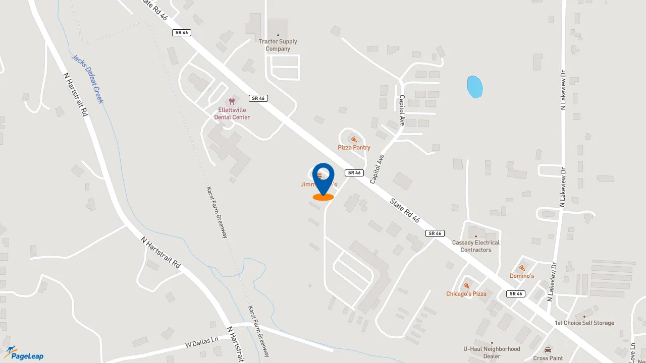 https://pageleap.com map showing location of Jimmy John&#039;s in Bloomington.