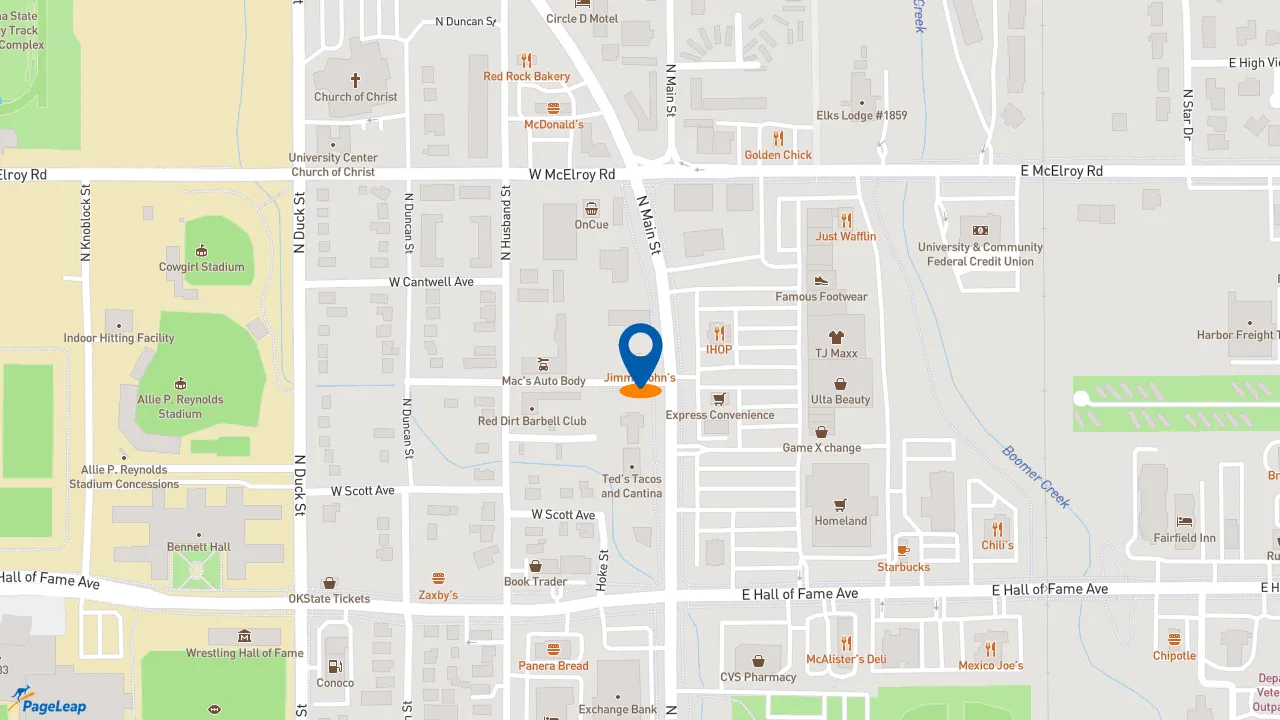 https://pageleap.com map showing location of Jimmy John&#039;s in Stillwater.