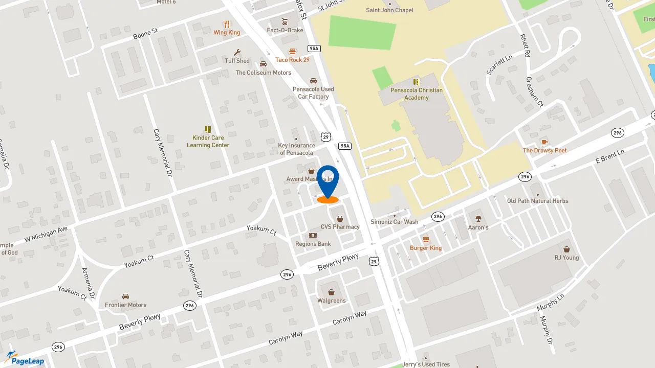 https://pageleap.com map showing location of Jimmy John&#039;s in Pensacola.