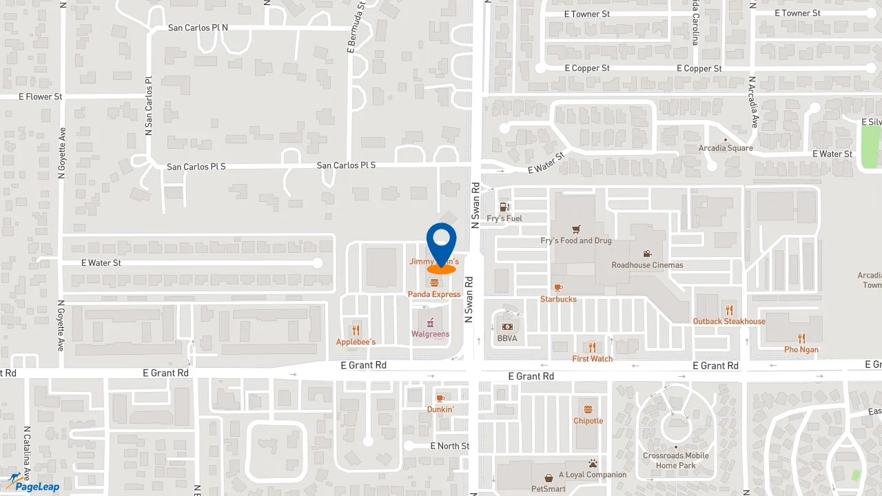 https://pageleap.com map showing location of Jimmy John&#039;s in Tucson.