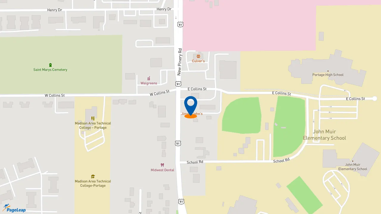 https://pageleap.com map showing location of Jimmy John&#039;s in Portage.