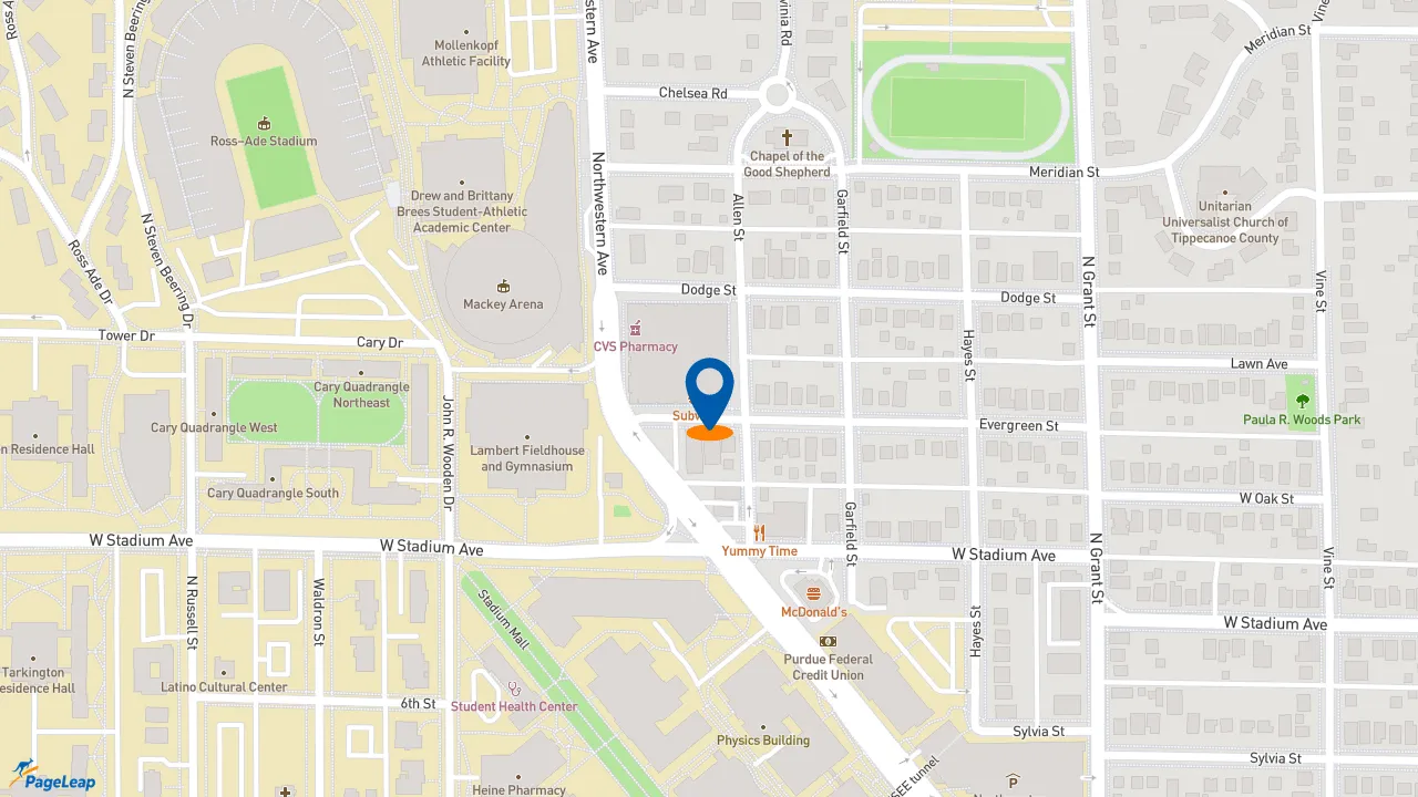 https://pageleap.com map showing location of Jimmy John&#039;s in West Lafayette.