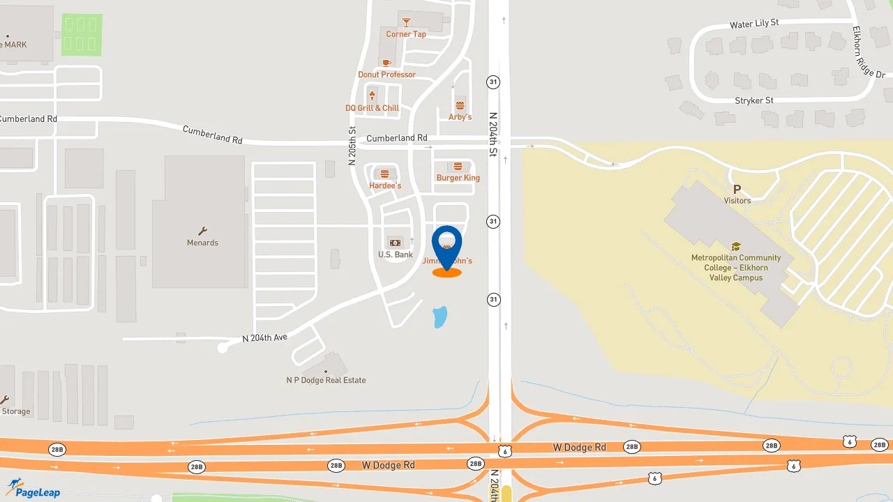 https://pageleap.com map showing location of Jimmy John&#039;s in Elkhorn.