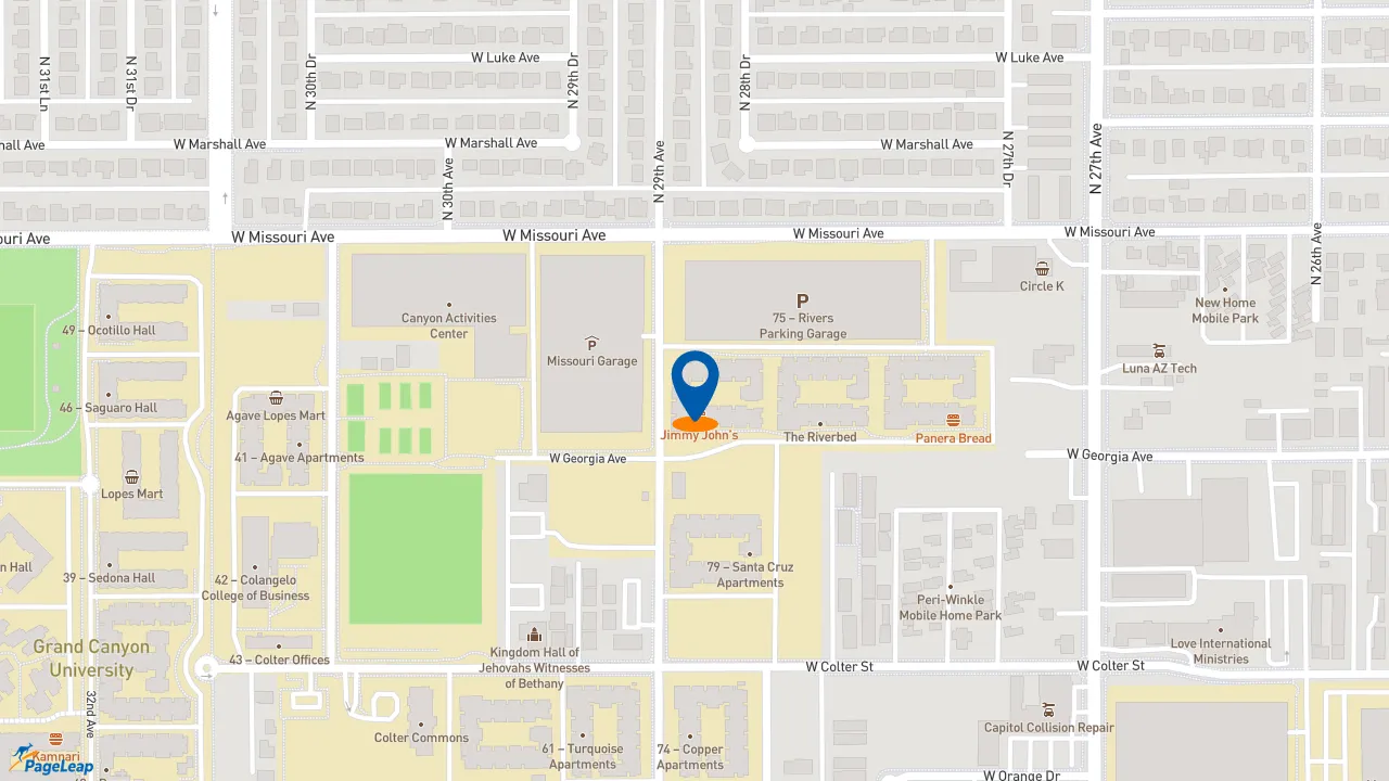 https://pageleap.com map showing location of Jimmy John&#039;s in Phoenix.