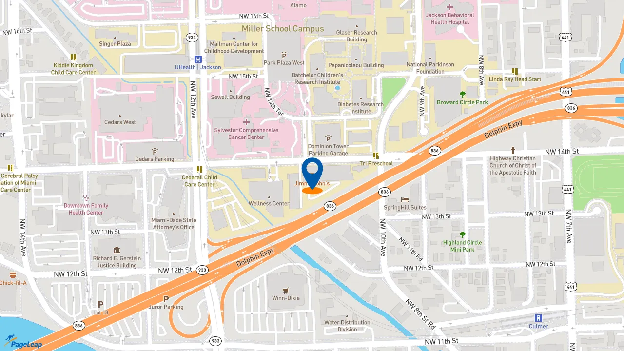 https://pageleap.com map showing location of Jimmy John&#039;s in Miami.