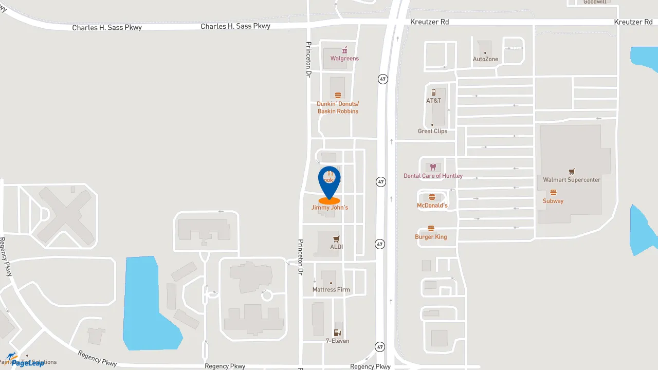 https://pageleap.com map showing location of Jimmy John&#039;s in Huntley.