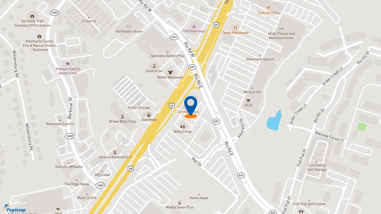 https://pageleap.com map showing location of Jimmy John&#039;s in Charlottesville.