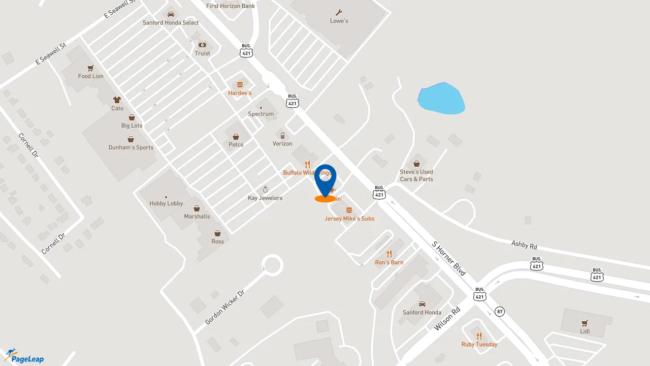 https://pageleap.com map showing location of Jimmy John&#039;s in Sanford.