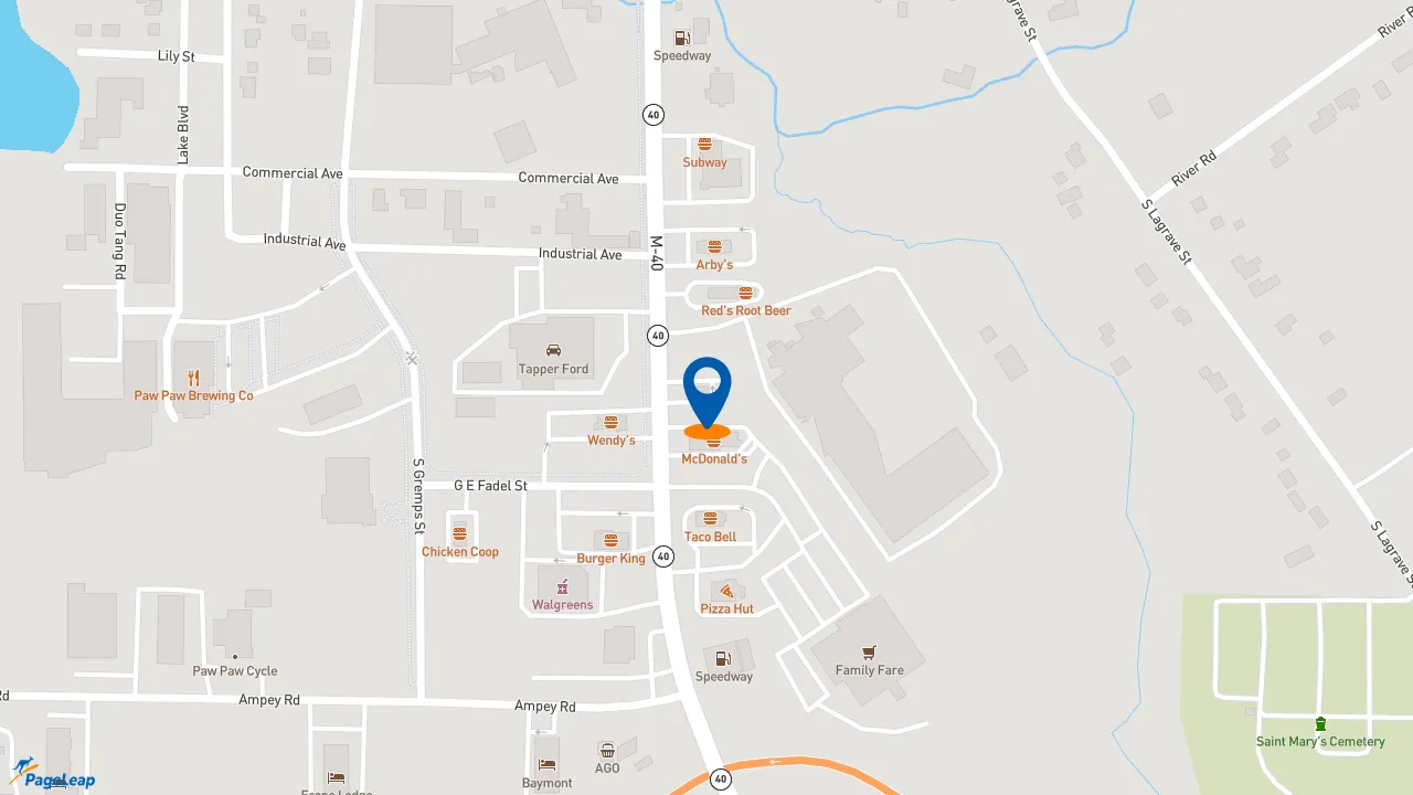 https://pageleap.com map showing location of Jimmy John&#039;s in Paw Paw.