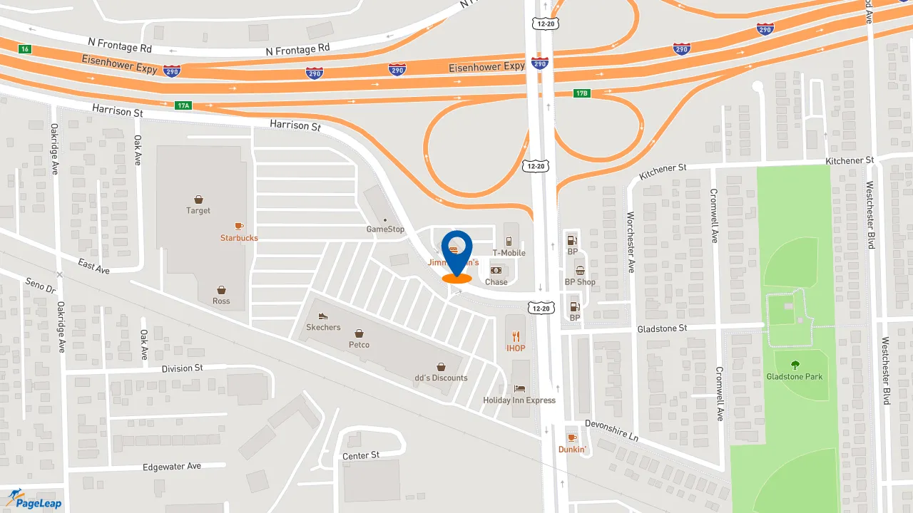 https://pageleap.com map showing location of Jimmy John&#039;s in Hillside.