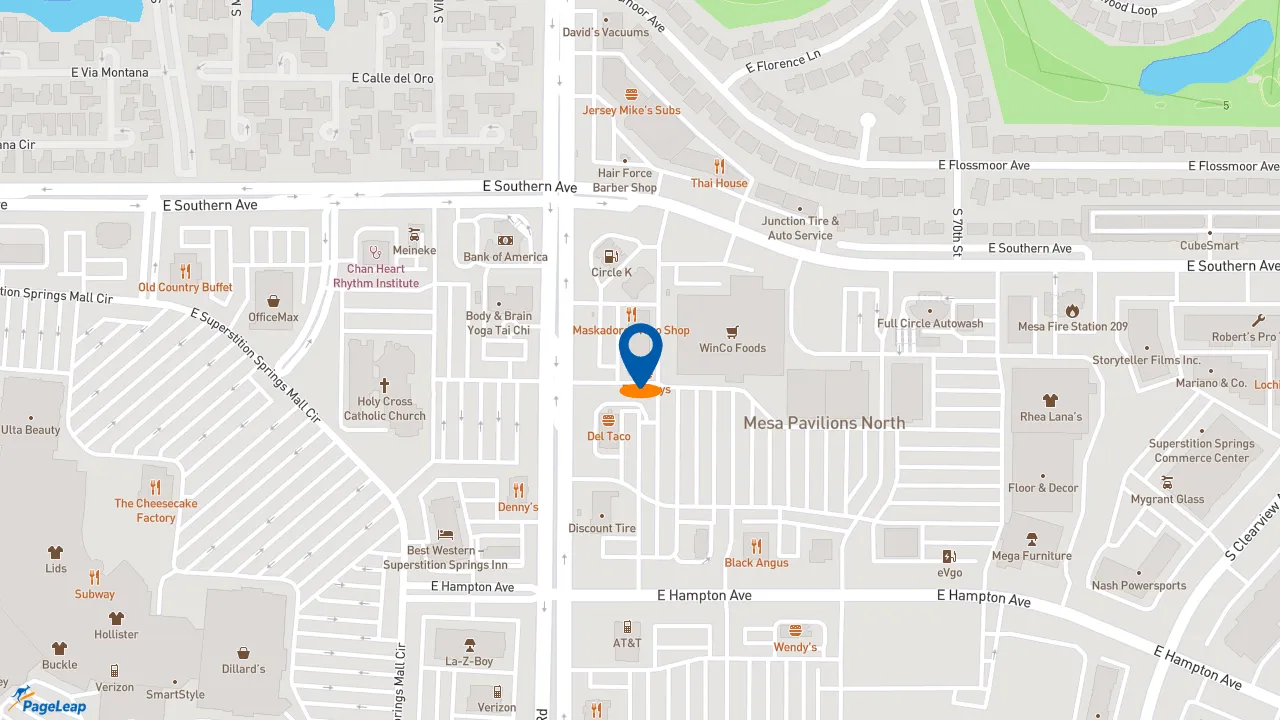 https://pageleap.com map showing location of Jimmy John&#039;s in Mesa.