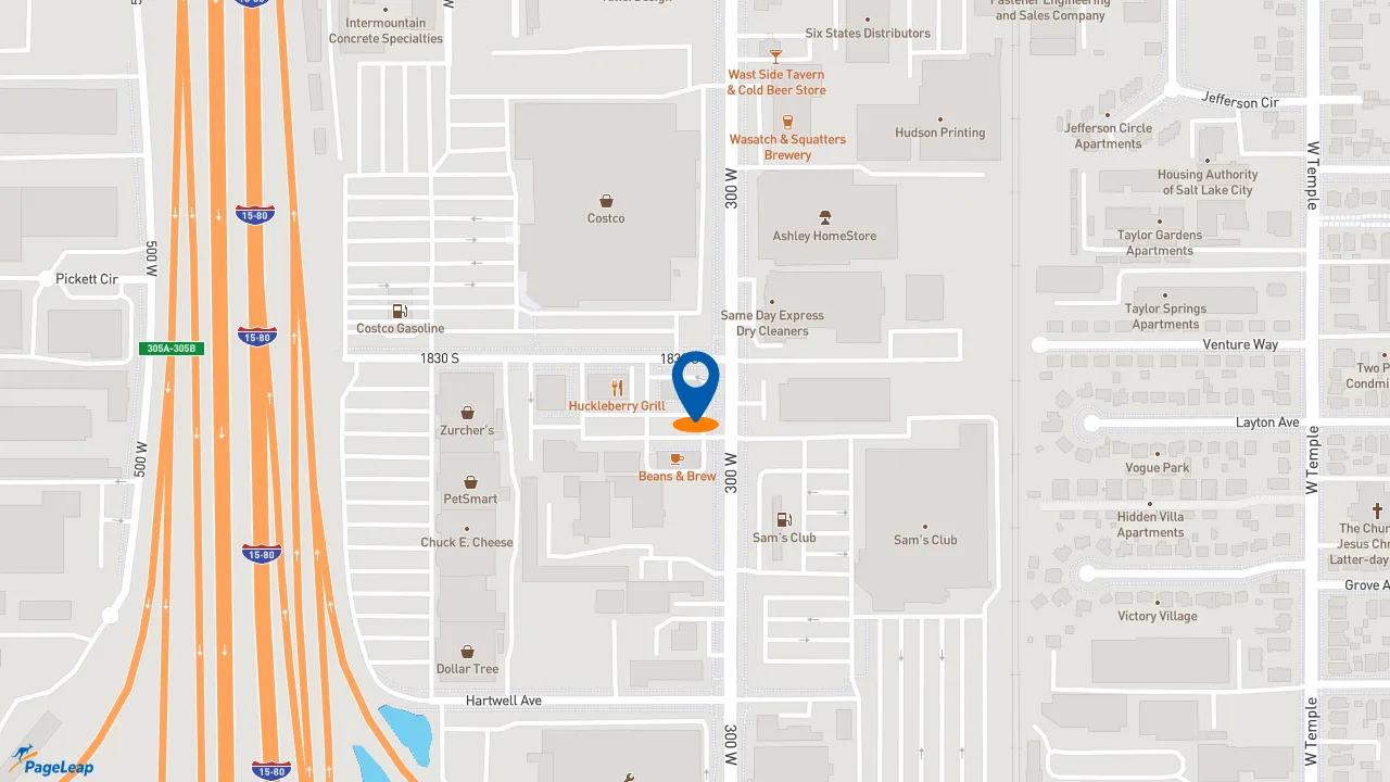 https://pageleap.com map showing location of Jimmy John&#039;s in Salt Lake City.