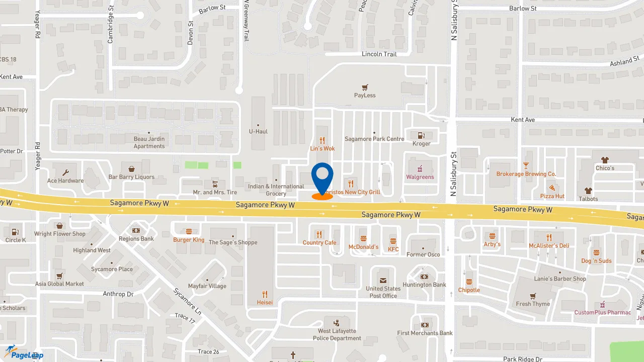 https://pageleap.com map showing location of Jimmy John&#039;s in West Lafayette.