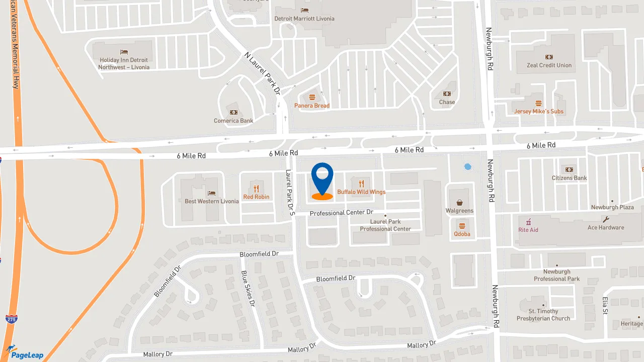 https://pageleap.com map showing location of Jimmy John&#039;s in Livonia.