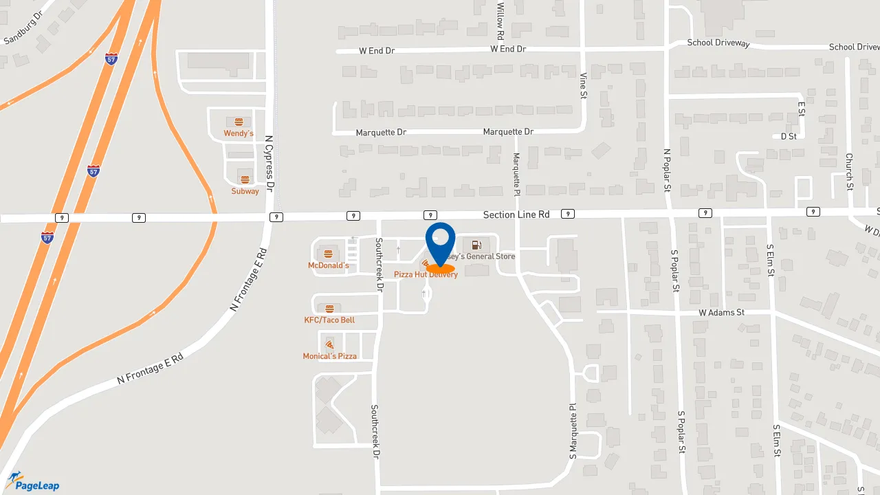 https://pageleap.com map showing location of Jimmy John&#039;s in Manteno.