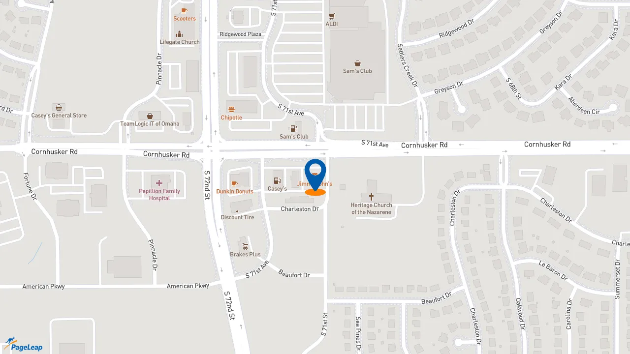 https://pageleap.com map showing location of Jimmy John&#039;s in Papillion.