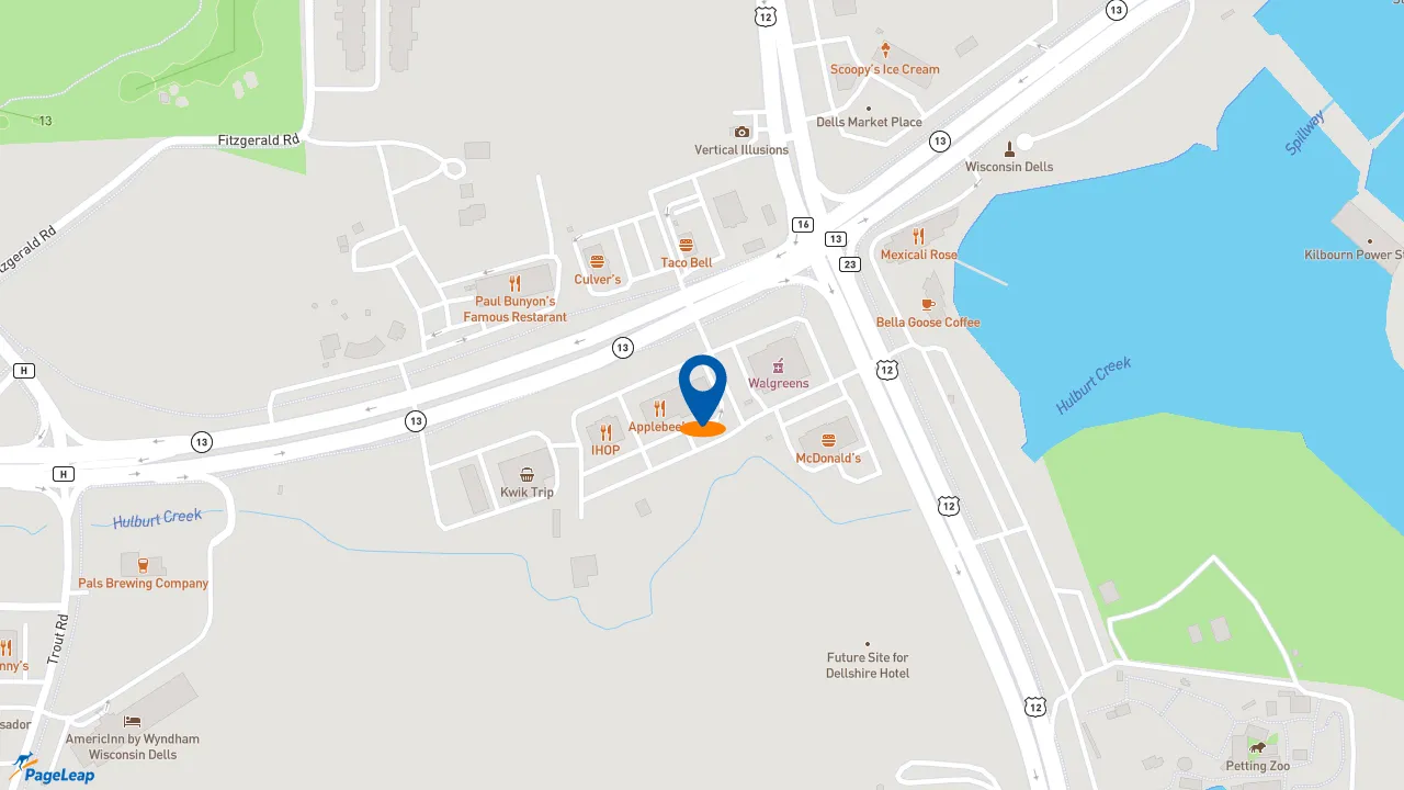 https://pageleap.com map showing location of Jimmy John&#039;s in Wisconsin Dells.