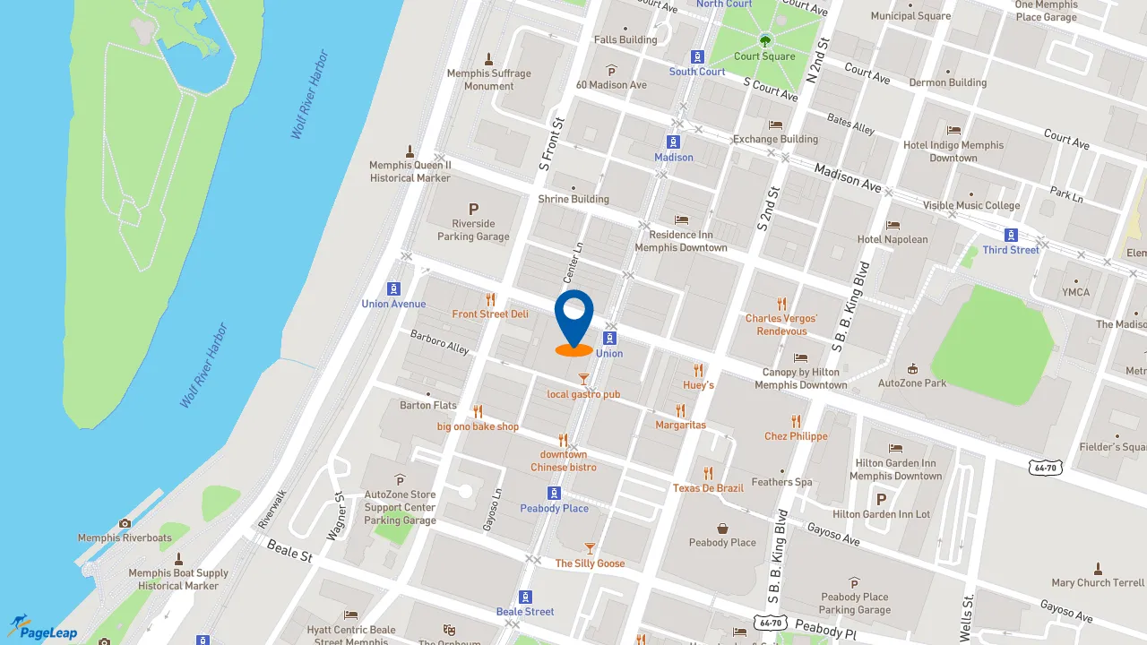 https://pageleap.com map showing location of Jimmy John&#039;s in Memphis.
