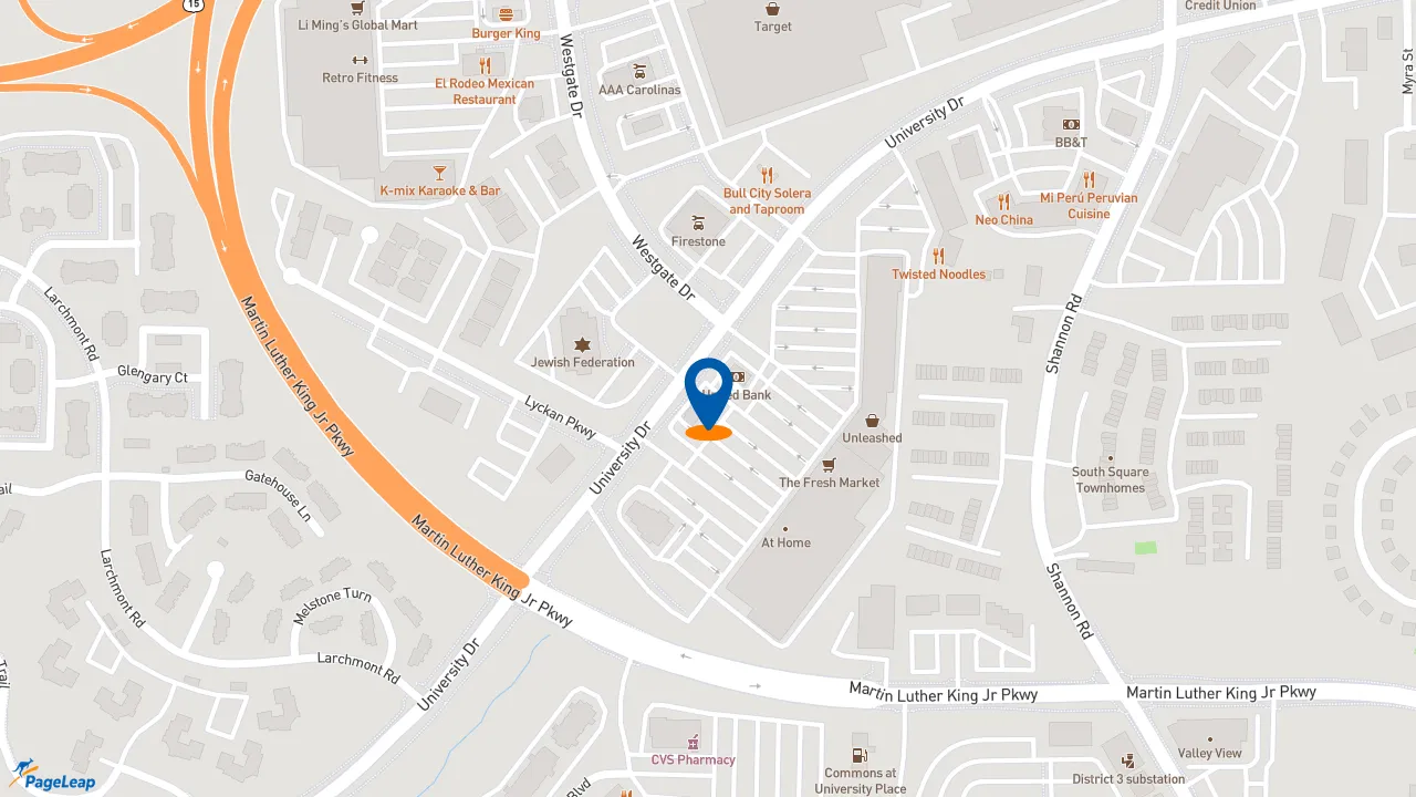 https://pageleap.com map showing location of Jimmy John&#039;s in Durham.