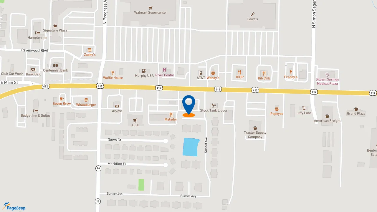 https://pageleap.com map showing location of Jimmy John&#039;s in Siloam Springs.