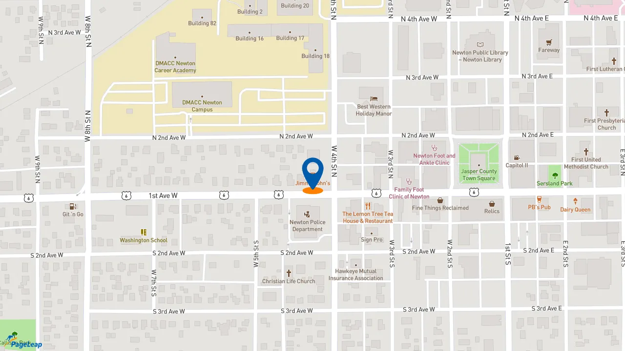 https://pageleap.com map showing location of Jimmy John&#039;s in Newton.
