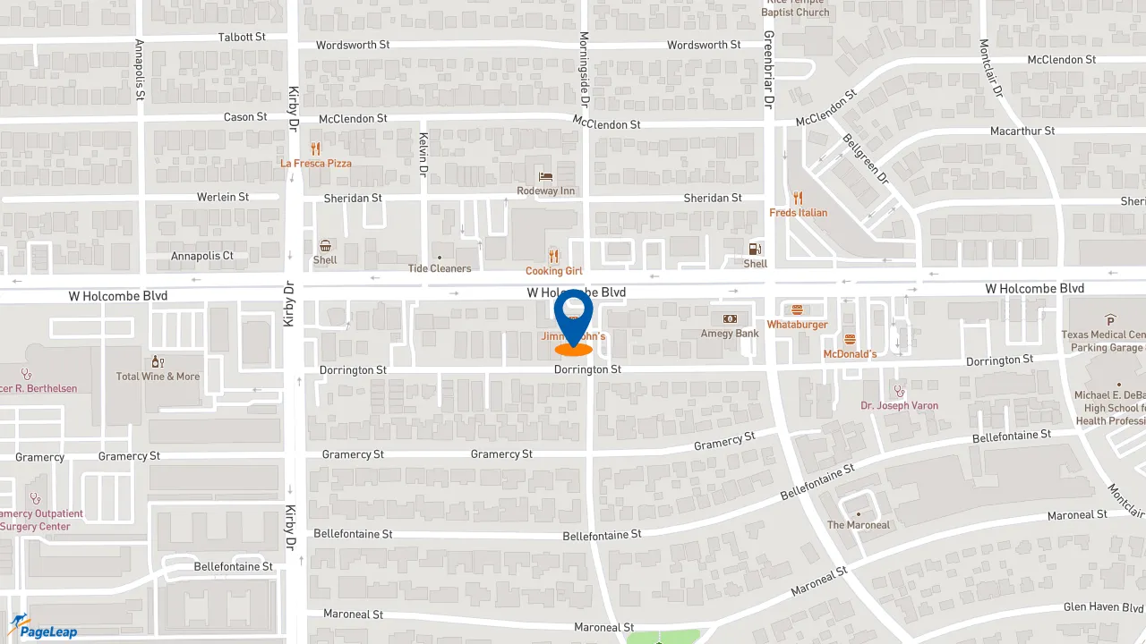 https://pageleap.com map showing location of Jimmy John&#039;s in Houston.