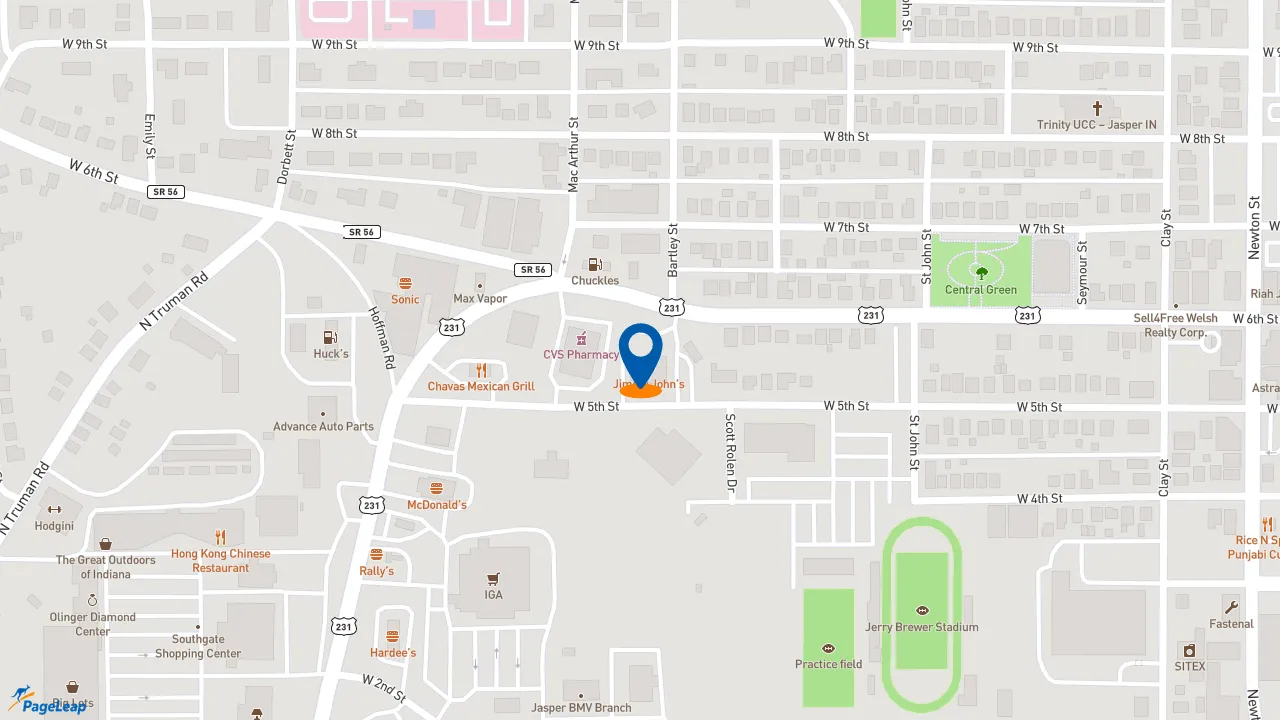 https://pageleap.com map showing location of Jimmy John&#039;s in Jasper.