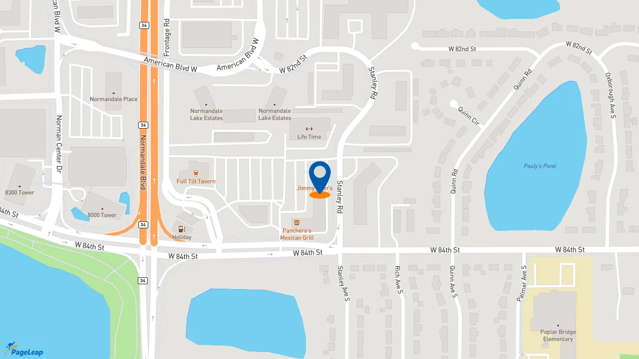 https://pageleap.com map showing location of Jimmy John&#039;s in Bloomington.
