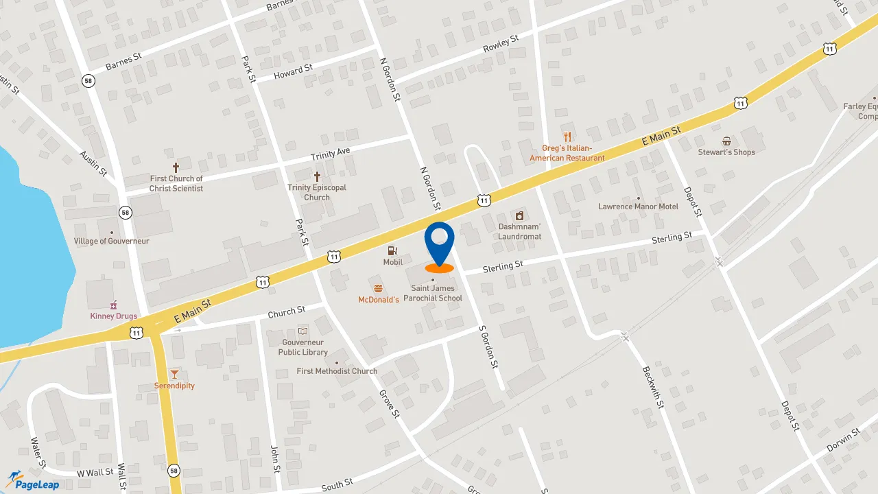 https://pageleap.com map showing location of JRECK Subs in Gouverneur.