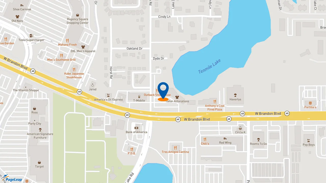 https://pageleap.com map showing location of Just Love Coffee Cafe - Brandon FL in Brandon.