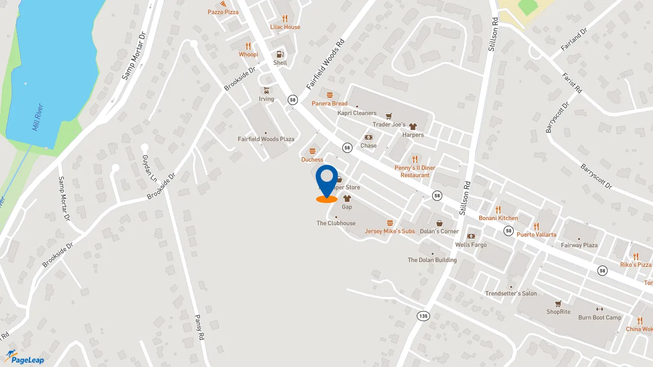 https://pageleap.com map showing location of Just Salad in Fairfield.