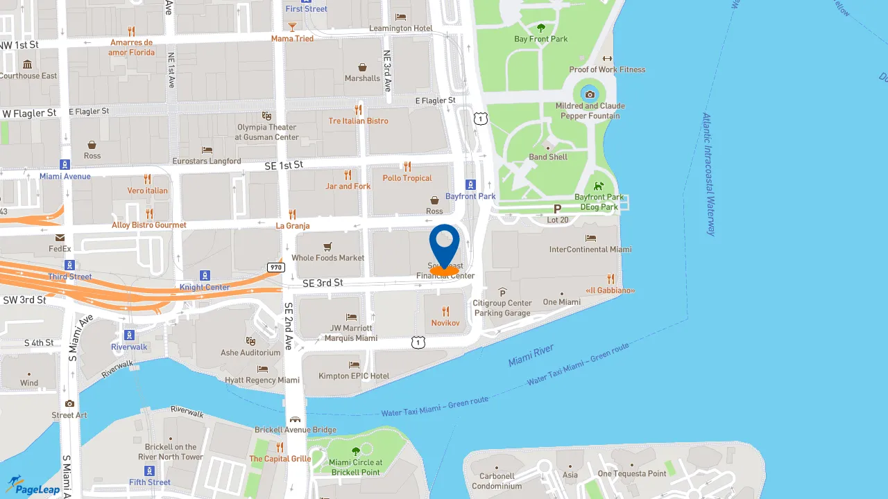 https://pageleap.com map showing location of Just Salad in Miami.