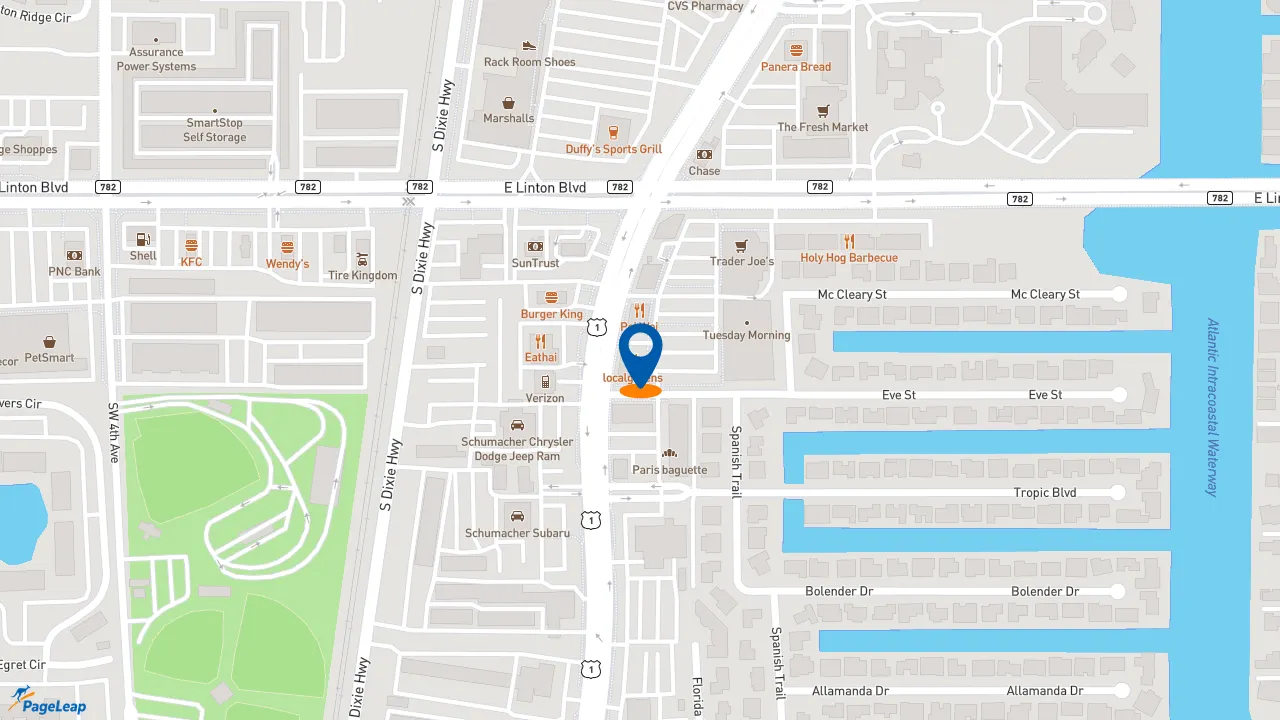 https://pageleap.com map showing location of Just Salad in Delray Beach.
