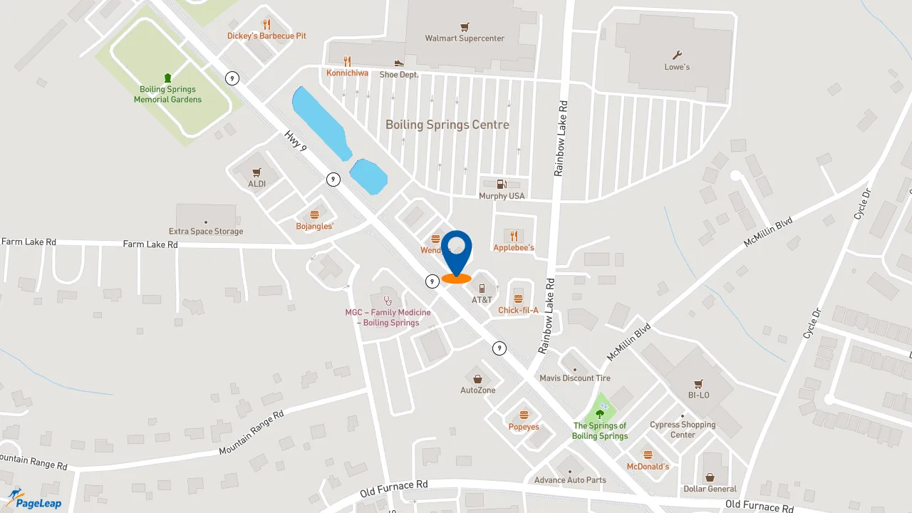 https://pageleap.com map showing location of KFC in Boiling Springs.