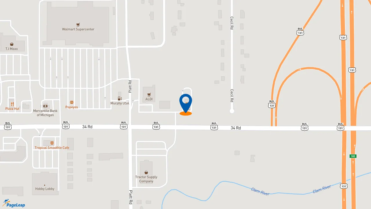 https://pageleap.com map showing location of KFC in Cadillac.