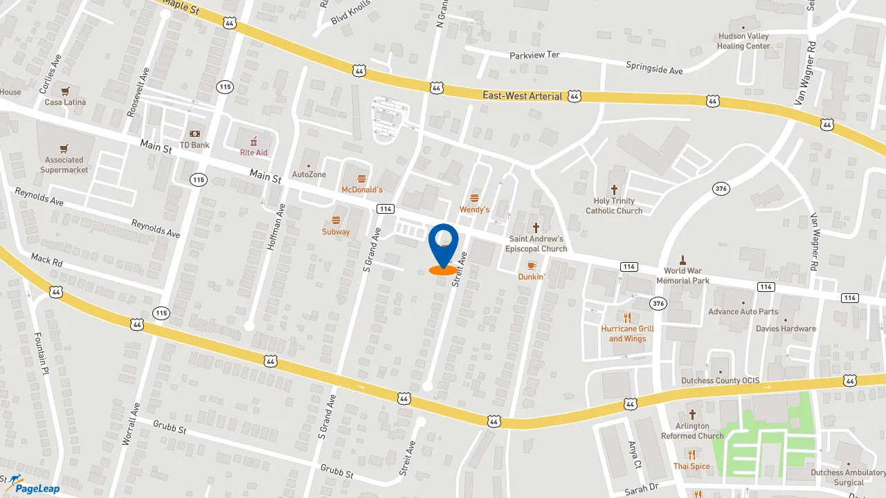 https://pageleap.com map showing location of KFC in Poughkeepsie.