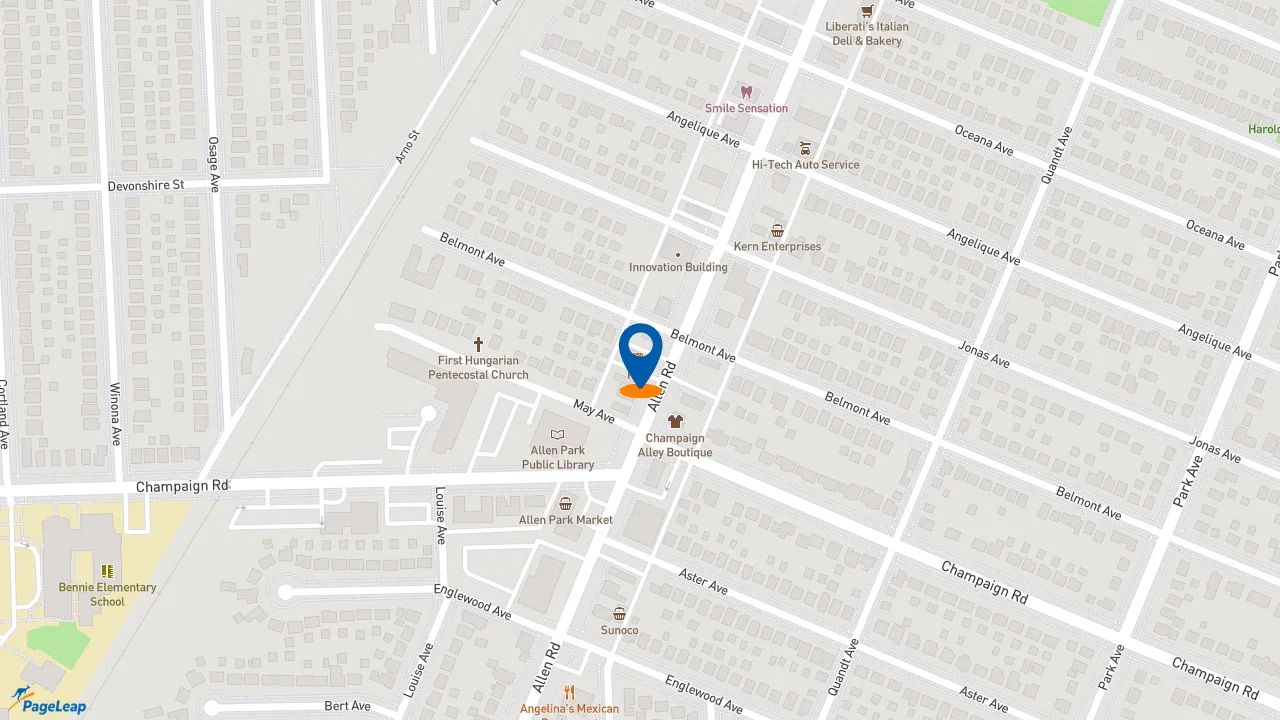 https://pageleap.com map showing location of KFC in Allen Park.