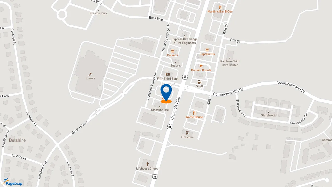 https://pageleap.com map showing location of KFC in Spring Hill.